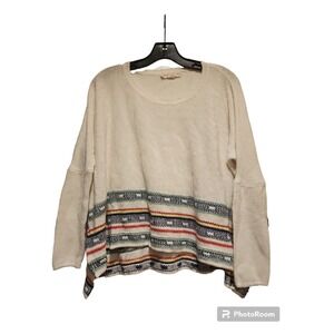 Love Stitch Knit Sweater Pullover Bohemian Colorful Trim‎ S/M